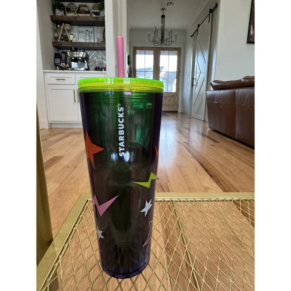 Starbucks 2023 Stay Weird EVIL EYE Neon Lime Green Venti 24Oz Cold Cup Used T4 - Picture 6 of 7